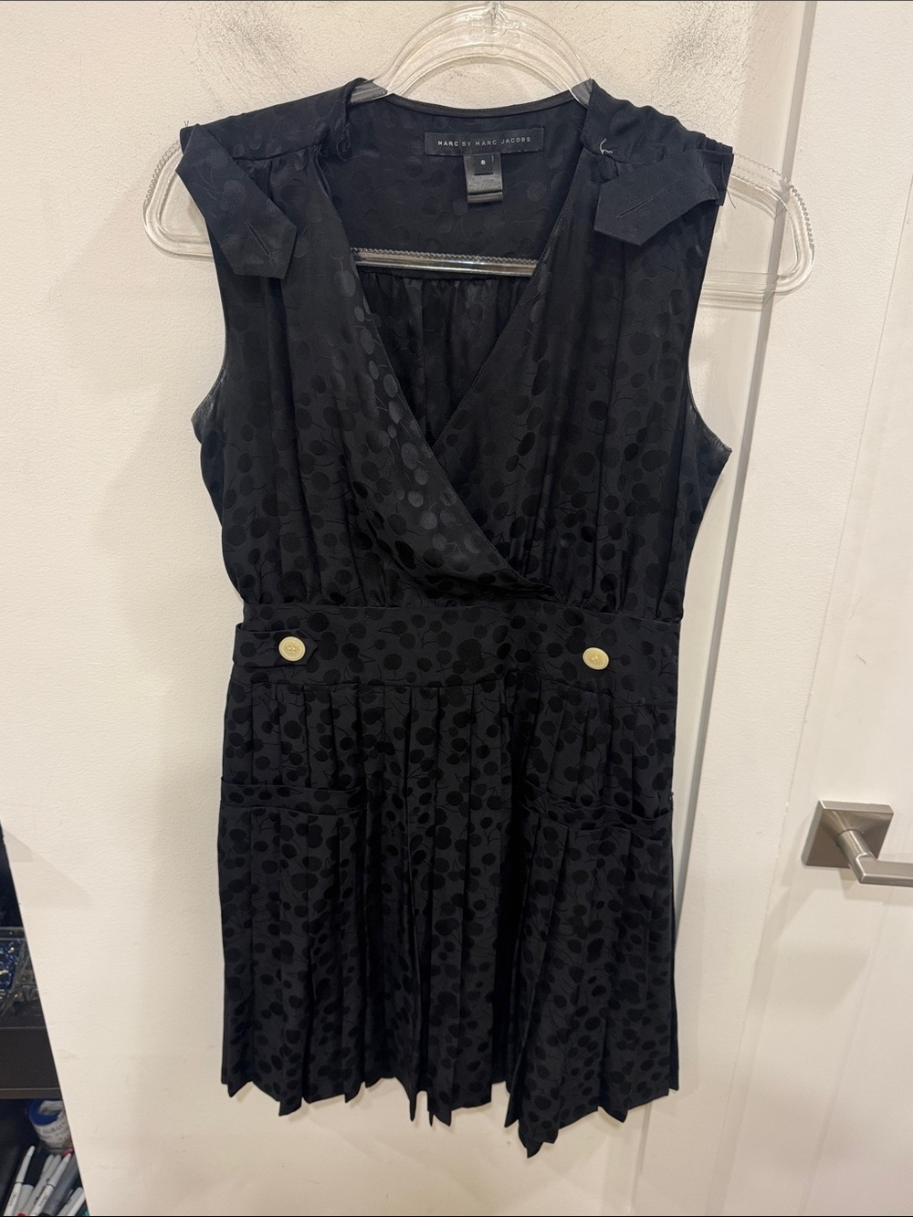 Marc by Marc Jacobs Black Sleeveless Polka Dot Wrap-Style Dress